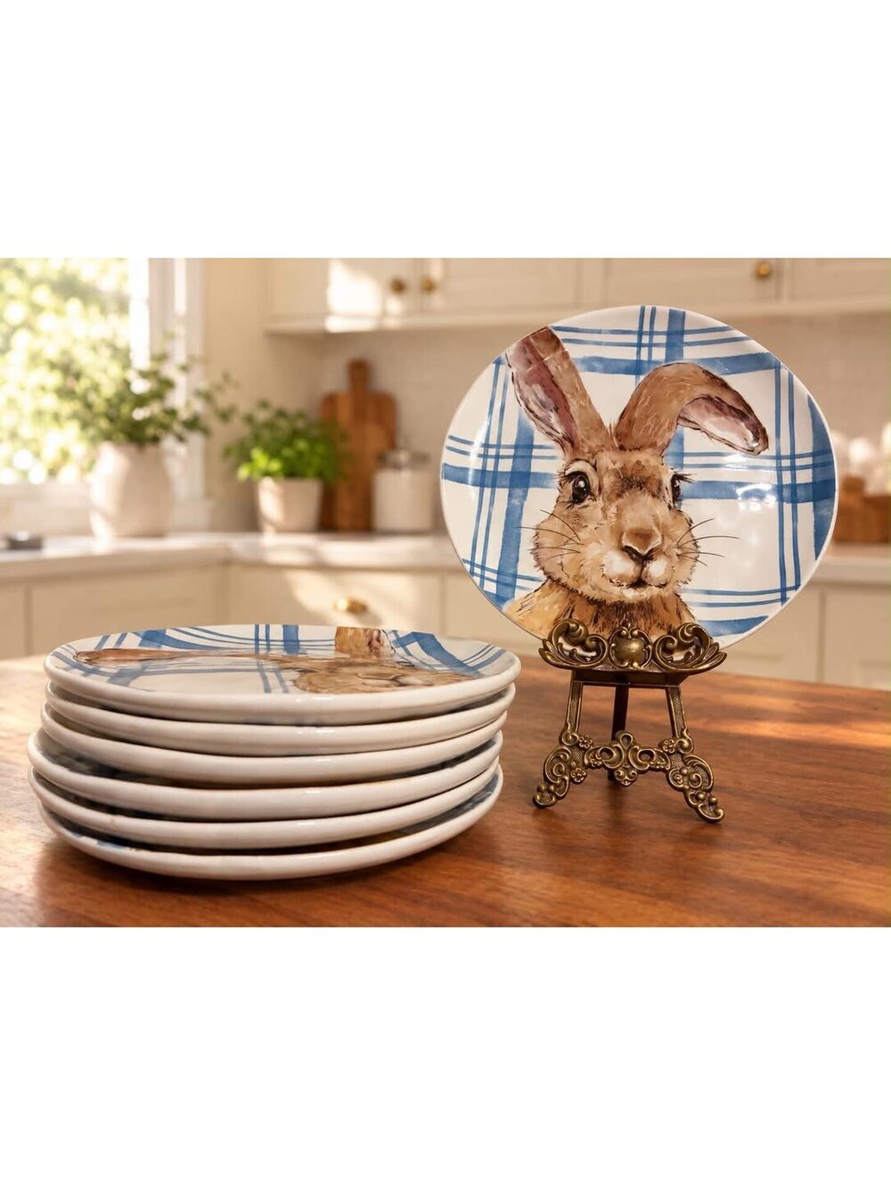 Set of 6 Pier 1 Ceramic Dessert Plates with Rabbit Design